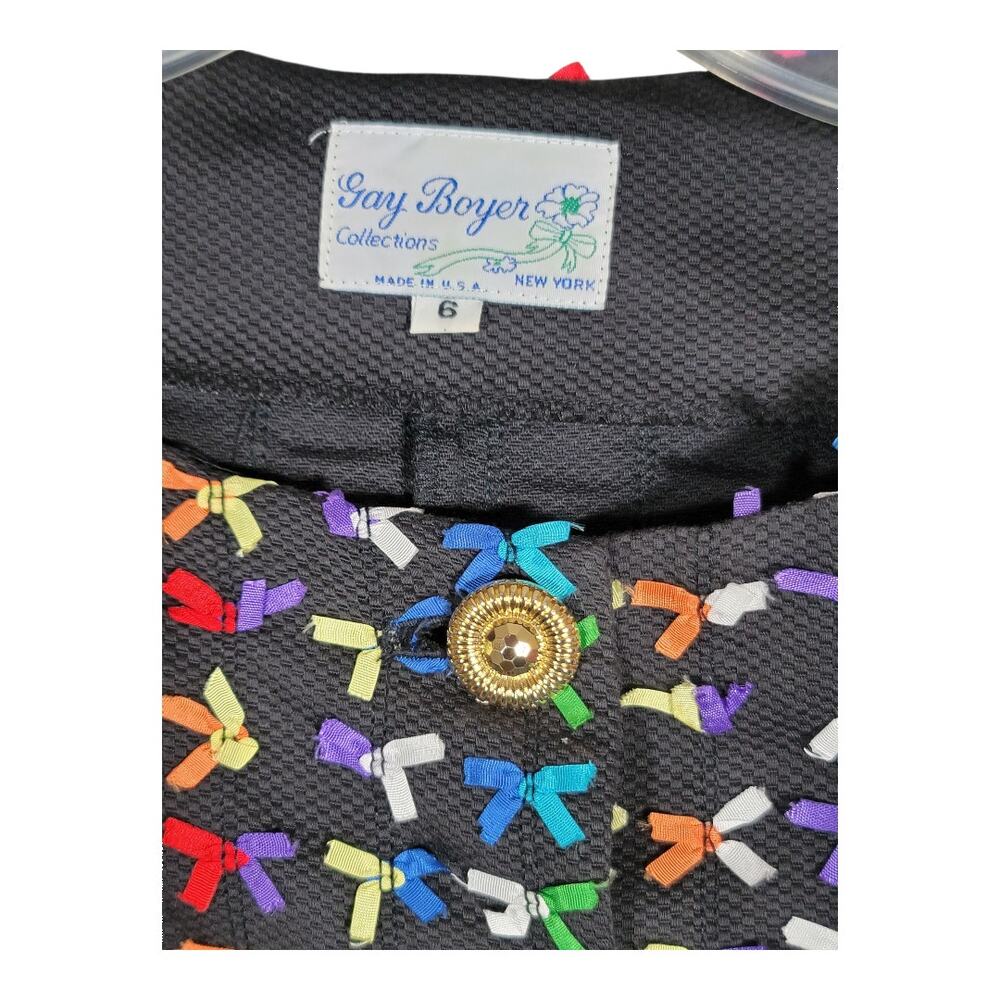 Gay Boyer Vintage Retro 80s 90s Bow Puff Sleeve Blouse Black Pleated Skirt Sz 6 - Picture 3 of 15